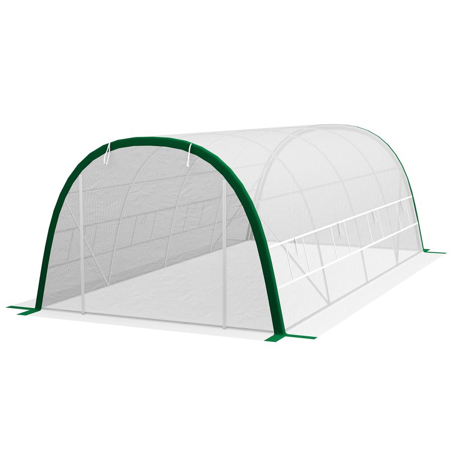 Outsunny Garten-Tunnelgewächshaus 18 m² Tomaten-Gewächshaus dim. 6L x 3B x 2H m - 8 Fenster, Aufrollbare Reißverschlusstür - Verzinkter Stahlrahmen, PE-Hochdichtebeschichtung Weiß   Aosom von Outsunny