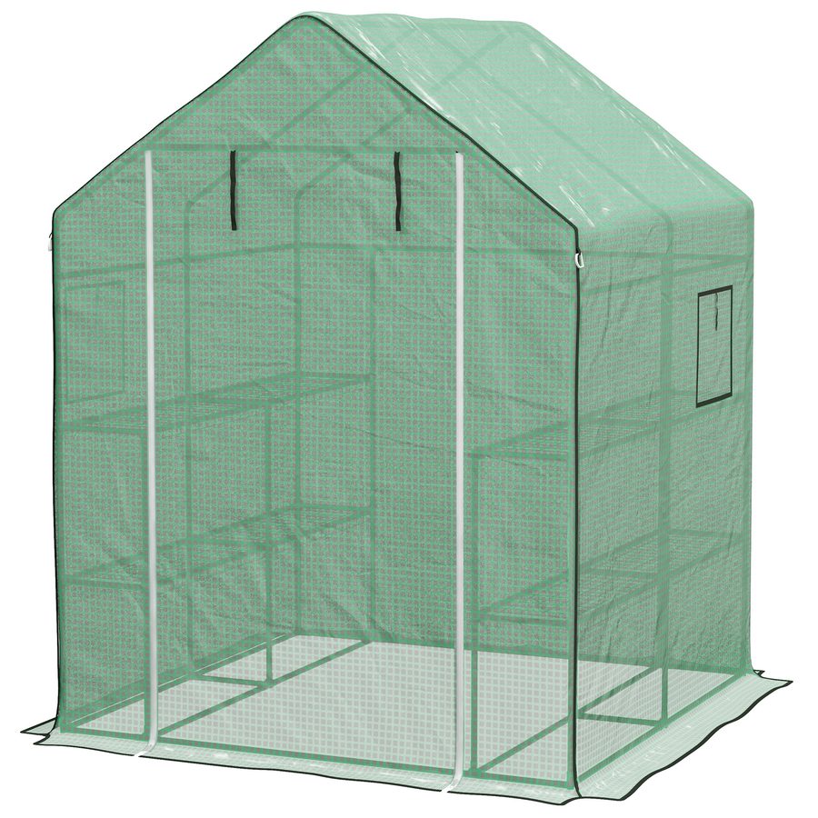 Outsunny Gewächshaus Tomaten-Gewächshaus mit 1 Tür, 1 Fenster, 3-stufige Regale für Gemüse Pflanzen Blumen PE Plane 140 x 143 x 190 cm Grün   Aosom von Outsunny