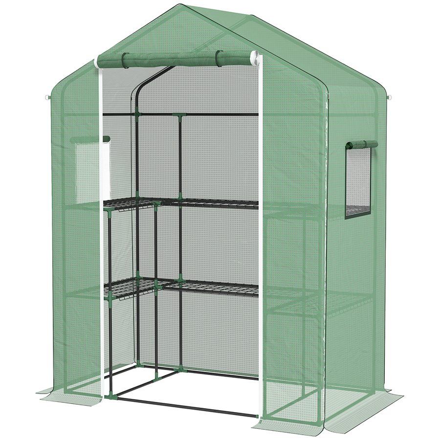 Outsunny Gewächshaus mit 1 Tür, 2 Fenstern und 2 U-förmigen Regalen für Gemüse Pflanzen Blumen PE-Abdeckung 140x73x190 cm Grün   Aosom von Outsunny