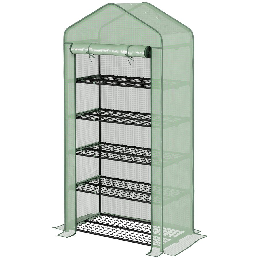 Outsunny Garten-Gewächshaus Balkon-Gewächshaus 5 Etagen mit 1 aufrollbaren Tür, Stahlrahmen & Verstärkte PE-Folie, 90L x 49B x 193H cm   Aosom von Outsunny