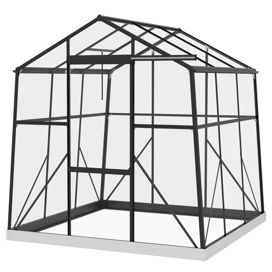 Outsunny Gewächshaus Alu 192 x 192 x 204 cm Treibhaus 3,68 m² mit Fenster Schiebetür und Fundament für Pflanzenzucht Schwarz   Aosom.de von Outsunny