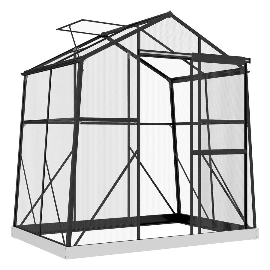 Outsunny Gewächshaus aus Aluminium 2,51 m² mit Fenster & Schiebetür, schwarzes Treibhaus mit Fundament 131x192x203cm für Garten   Aosom.de von Outsunny