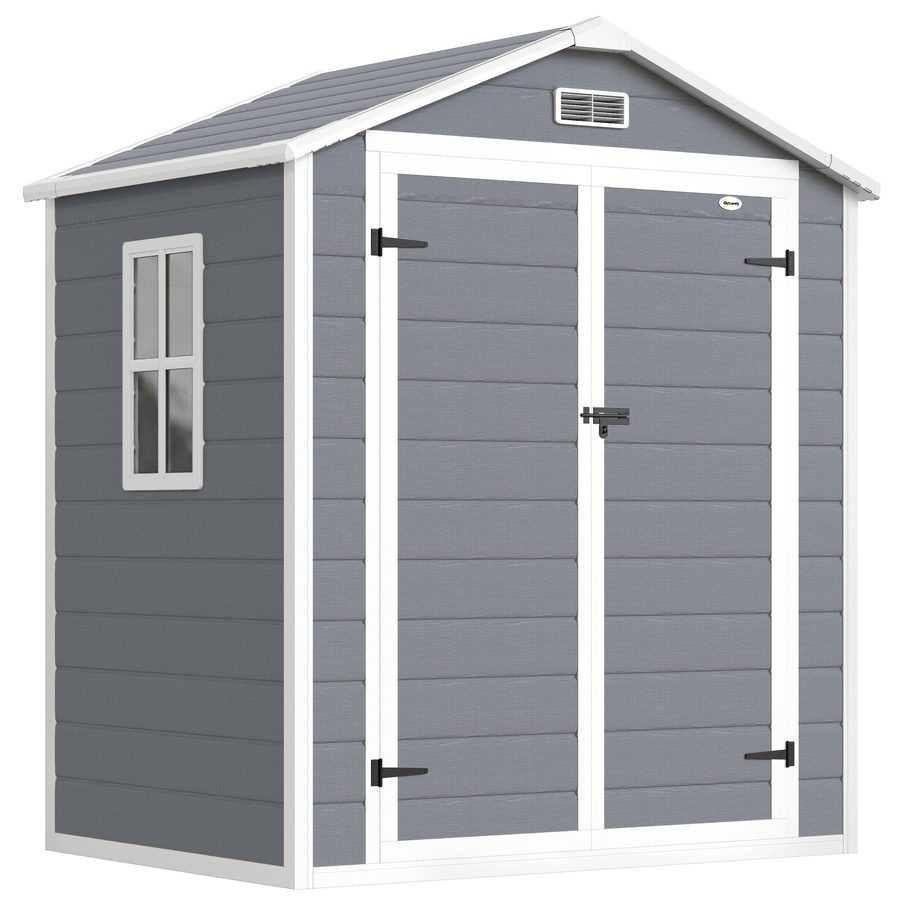 Outsunny Gerätehaus mit Pultdach 2,12 m² Gartenhaus mit Fenster, abschließbarer Geräteschuppen, ideal für Garten & Balkon, Grau 183 x 134 x 210 cm   Aosom.de von Outsunny