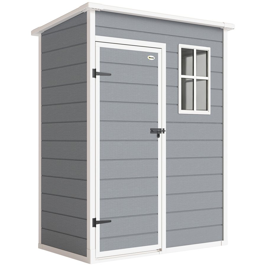 Outsunny Gerätehaus Kunststoff 1,14m² 151 x 92 x 193cm Geräteschuppen mit Pultdach Boden Fenster Abschließbarer Tür wetterfest Gartenhaus Outdoor Garten Schuppen für Hinterhof Grau   Aosom von Outsunny