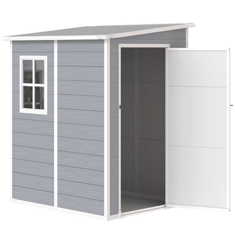Outsunny Gerätehaus 1,54m³, Gartenhaus mit Pultdach, 122 x 149 x 192/177 cm, Geräteschuppen mit Abschließbar Tür, Fenster, Fahrradgarage, Gartenschrank aus Aluminium, für Hinterhof, Garten, Grau   Aosom von Outsunny