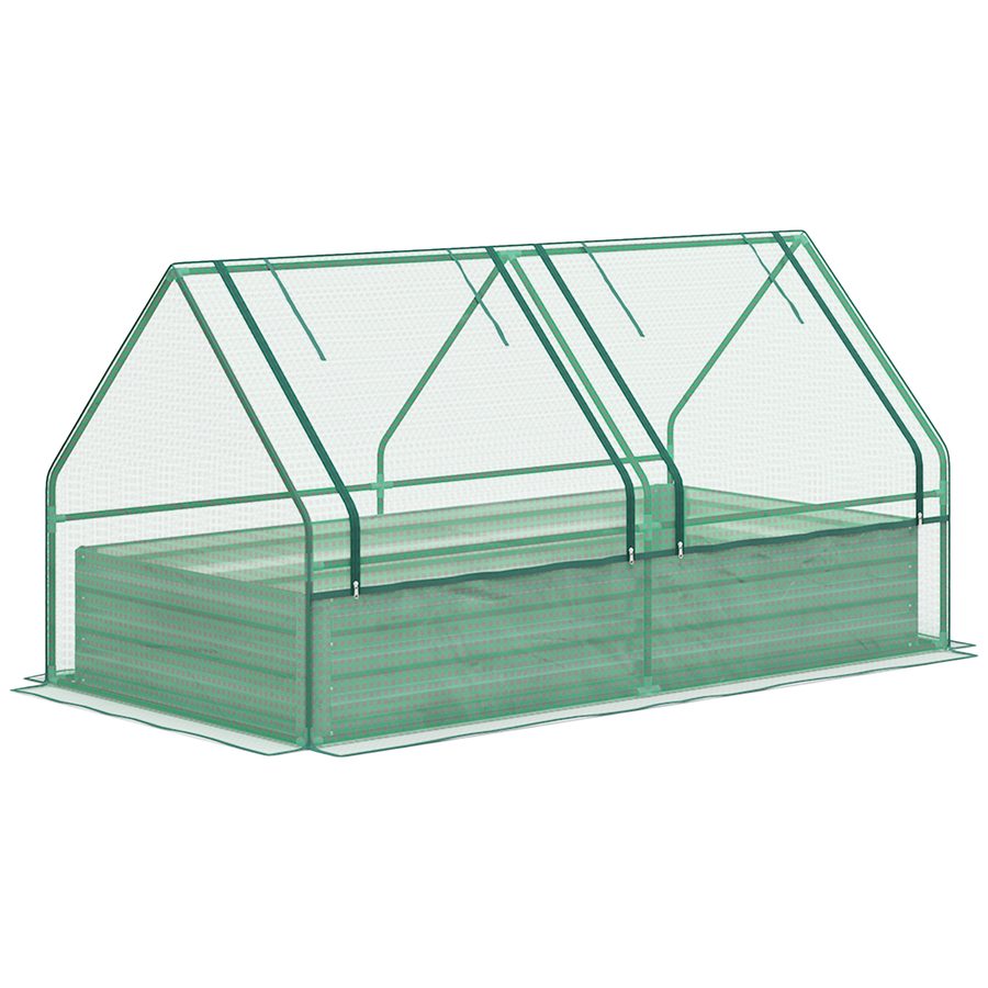 Outsunny Großes Außen-Hochbeet mit Mini-Gewächshaus, Stadtgarten aus verzinktem Stahl mit offenem Boden, wetterbeständig, für Patio, Terrasse, Balkon, 185x95x92 cm, Grau und Grün   Aosom von Outsunny