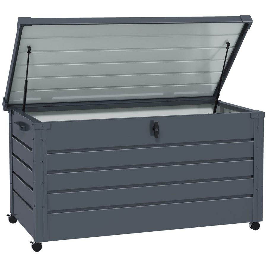 Outsunny Gartenbox Metall 311 Liter Auflagenbox mit Griffen Rollen Schloss Wasserdicht Abschließbar Gartentruhe Outdoor Kissenbox wetterfest Aufbewahrungsbox für Garten Balkon 120 x 62cm Dunkelgrau   Aosom von Outsunny