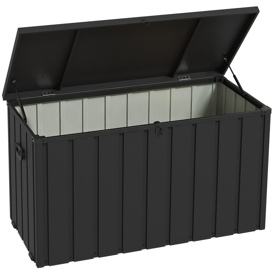 Outsunny Gartenbox Auflagenbox 450L mit Rollen & Gasdruckfedern, Aufbewahrungstruhe aus Stahl für Garten & Balkon, dunkelgrau   Aosom.de von Outsunny