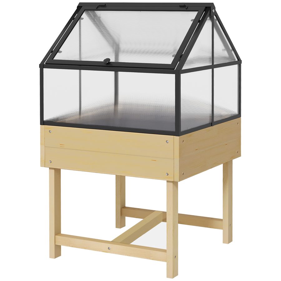 Outsunny Mini Gewächshaus auf Beinen - erhöhtes Blumenbeet - Maße 60L x 57B x 103H cm - doppeltes öffenbares Dach aus Polycarbonat, Stahl, behandeltes Tannenholz   Aosom von Outsunny