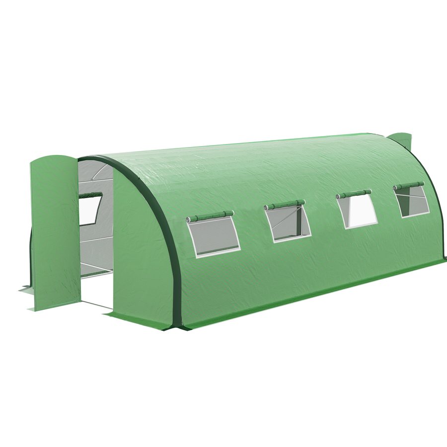 Outsunny Garten Gewächshaus Tunnel, Tunnelgewächshaus 18 m², mit 8 Fenstern und 2 Gelenktüren, PE-Plane, Struktur aus verzinktem Eisen, 6 x 3 x 2 m, grün   Aosom von Outsunny