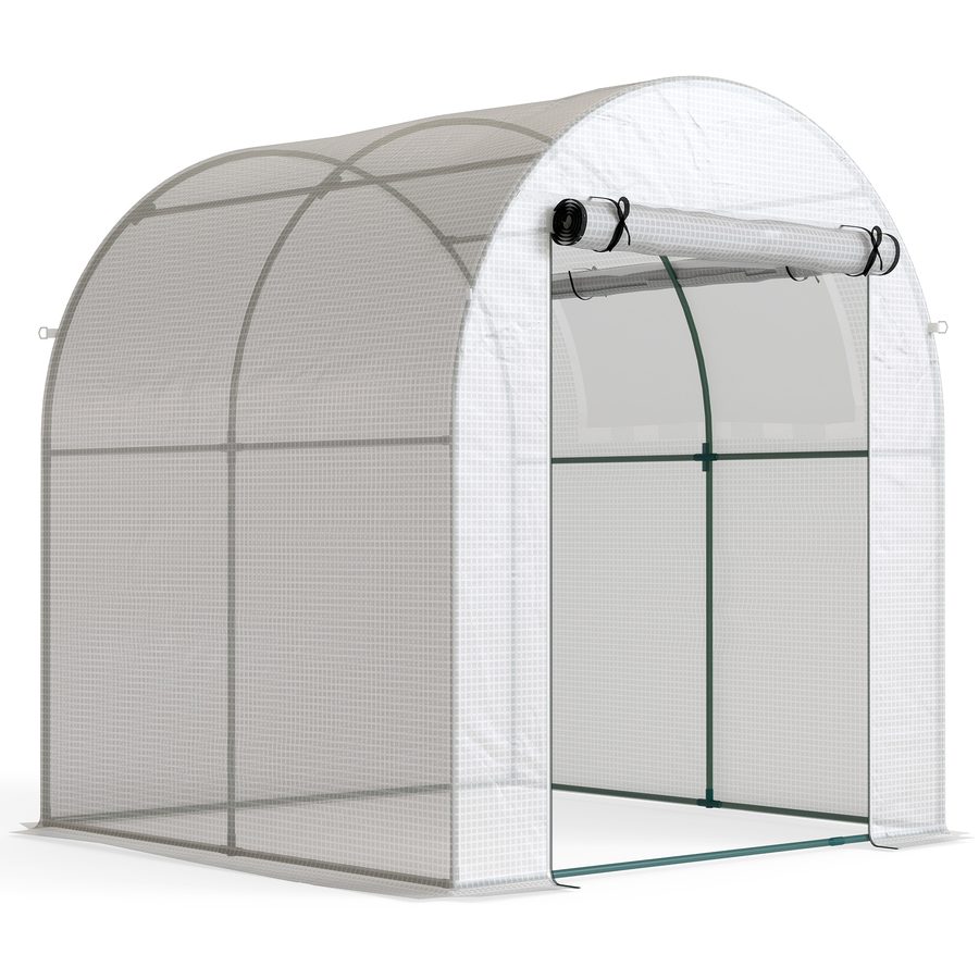 Outsunny Gewächshaus, Foliengewächshaus mit Aufrollbare Fenster & Tür, Netzfenster UV Schutz, Folientunnel, Tomatenhaus Winterfest Treibhaus für Garten, Balkon, 1,8 x 1,8 x 2 m Weiß   Aosom von Outsunny