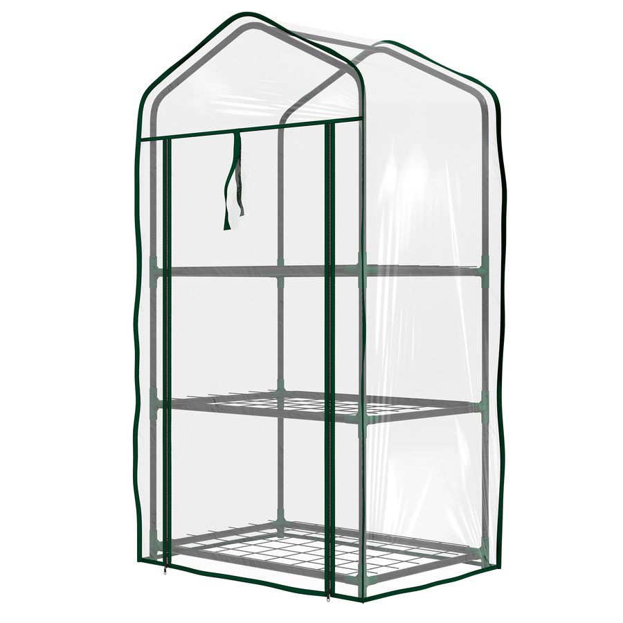 Outsunny Garten-Gewächshaus mit 3 Regalen, Balkon-Gewächshaus, verstärkte PVC-Abdeckung, Stahlrahmen, rollbares Reißverschlusstor, für Gemüse Pflanzen Blumen, 59 x 39 x 127 cm, transparent   Aosom von Outsunny