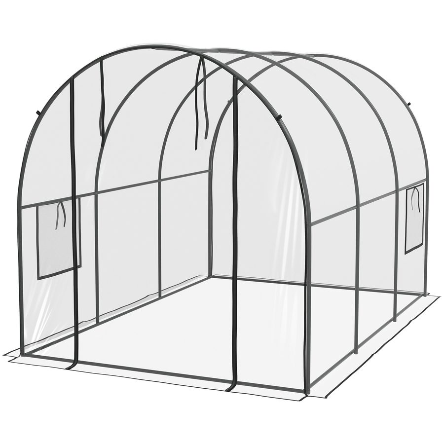 Outsunny Garten-Tunnelgewächshaus Gewächshaus für Tomaten Bodenfläche 6 m² 3L x 2B x 2H m verstärkter Rohrrahmen Rolltor 2 aufrollbare Fenster - transparent   Aosom von Outsunny