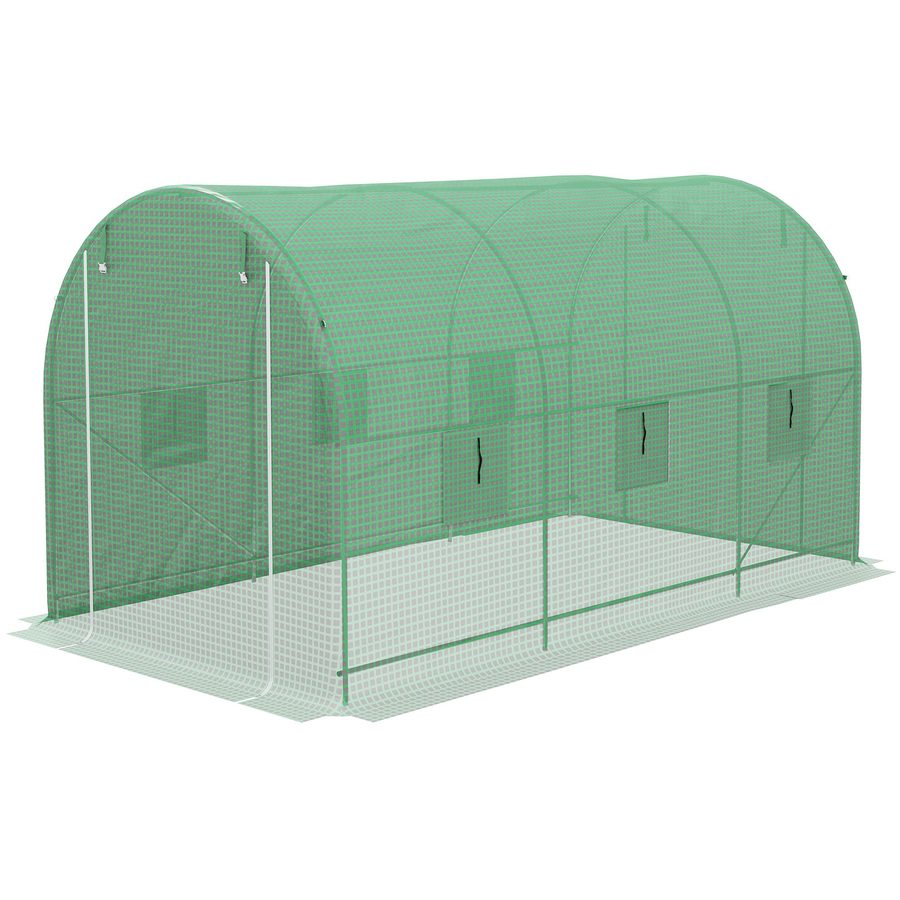 Outsunny Garten Tunnelgewächshaus Tomaten Gewächshaus Bodenfläche 8 m² 4L x 2B x 2,05H m Stahlgestell Doppel-Reißverschlusstür 6 abrollbare Fenster grün   Aosom von Outsunny
