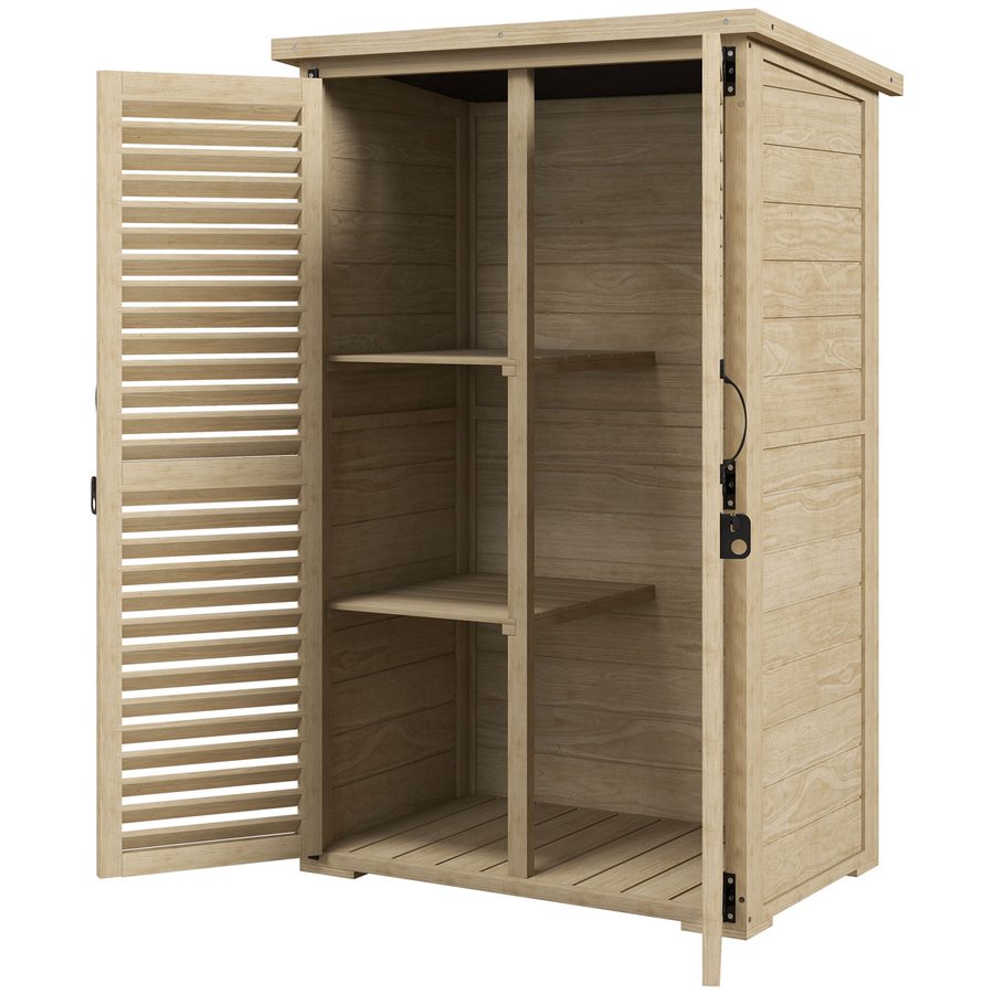 Outsunny Gartenschrank Geräteschuppen aus Holz 2 Regale Bitumendach Lamellentüren abschließbar 75 x 50 x 118 Natur   Aosom von Outsunny