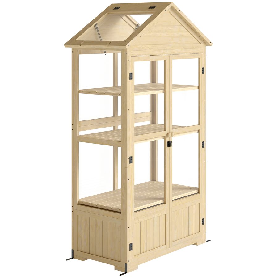 Outsunny Gewächshaus Holz abschließbar Frühbeet mit 4 Ebenen Dachfenster Doppeltür für Garten Balkon Natur   Aosom.de von Outsunny