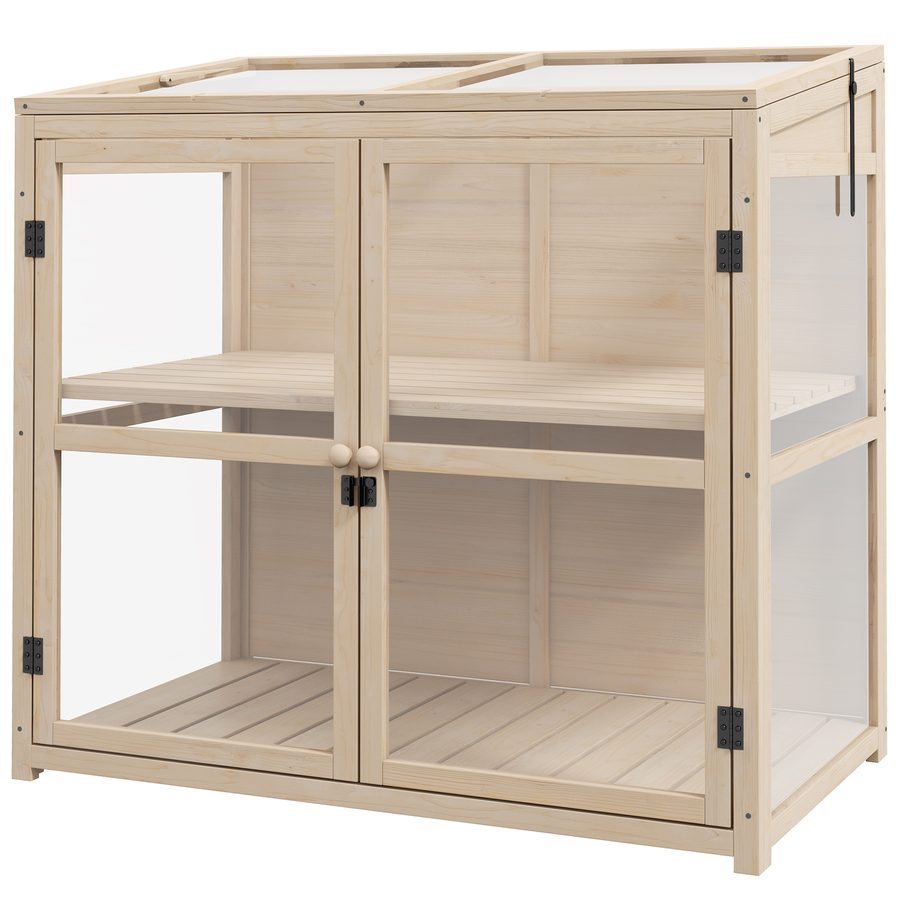 Outsunny Frühbeet aus Holz  2-stufiges Gewächshaus mit Doppeltür & Dachfenster, Winddicht, Natur, 103x61x103cm  Aosom von Outsunny