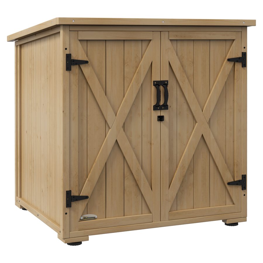 Outsunny Gartenschrank Geräteschrank wetterfester Holzschrank mit Doppeltür 77,5 x 88 x 90 cm für Garten & Terrasse in Natur   Aosom.de von Outsunny