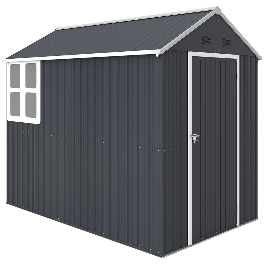 Outsunny Geräteschuppen Stahl 4㎡ mit Fenster abschließbarer Gartenschrank 259 x 172 x 222 cm Gartenhaus für Balkon Terrasse Dunkelgrau   Aosom.de von Outsunny