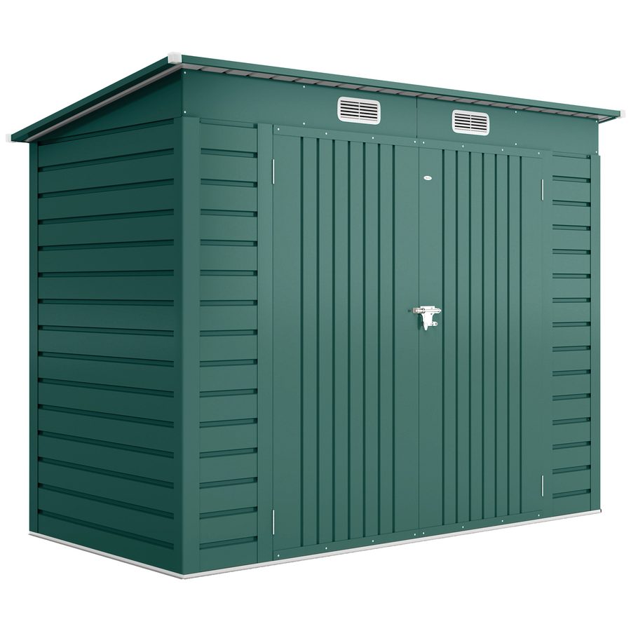 Outsunny Gerätehaus 4,1m³, Gartenhaus mit Pultdach, 249 x 121 x 166/183 cm, Geräteschuppen mit Abschließbar Doppeltüren, Fenster, Fahrradgarage, Gartenschrank aus Stahl, für Hinterhof, Garten, Grün   Aosom von Outsunny