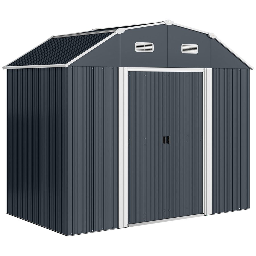Outsunny Gerätehaus Stahl 2,7m² Geräteschuppen UV-Schutz Gartenschrank 2 Schiebetüren Regal Fundament Dunkelgrau 238x132x198,5cm   Aosom von Outsunny