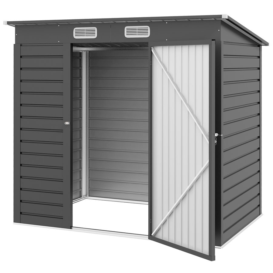 Outsunny Metallgartenhaus 2,3 m² Gartenblockhaus 191 x 130 x 166,5 Gartenhäuschen Werkzeugaufbewahrung mit Handschuhen, verriegelbarer Tür und 2 Belüftungen - grau   Aosom von Outsunny