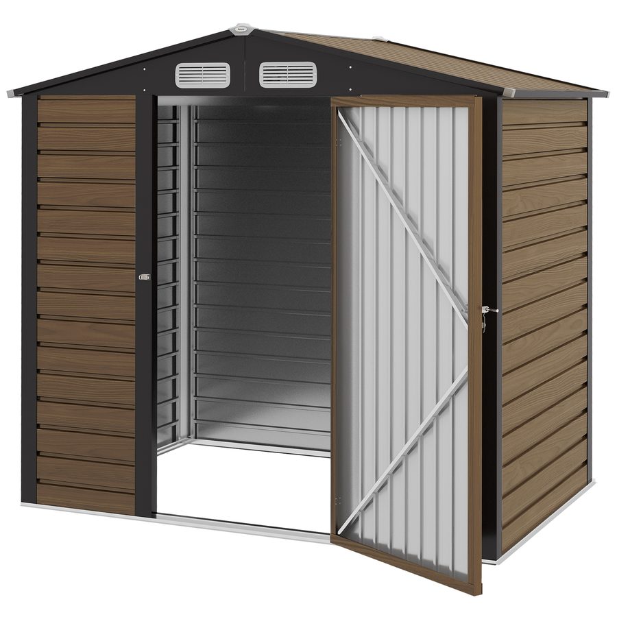 Outsunny Gartenlagerschuppen 2,27 m² Gartenhütte Werkzeugschrank 190 x 131 x 188 cm inkl. Handschuhe abschließbare Tür Belüftungen Stahlblech Eiche   Aosom von Outsunny