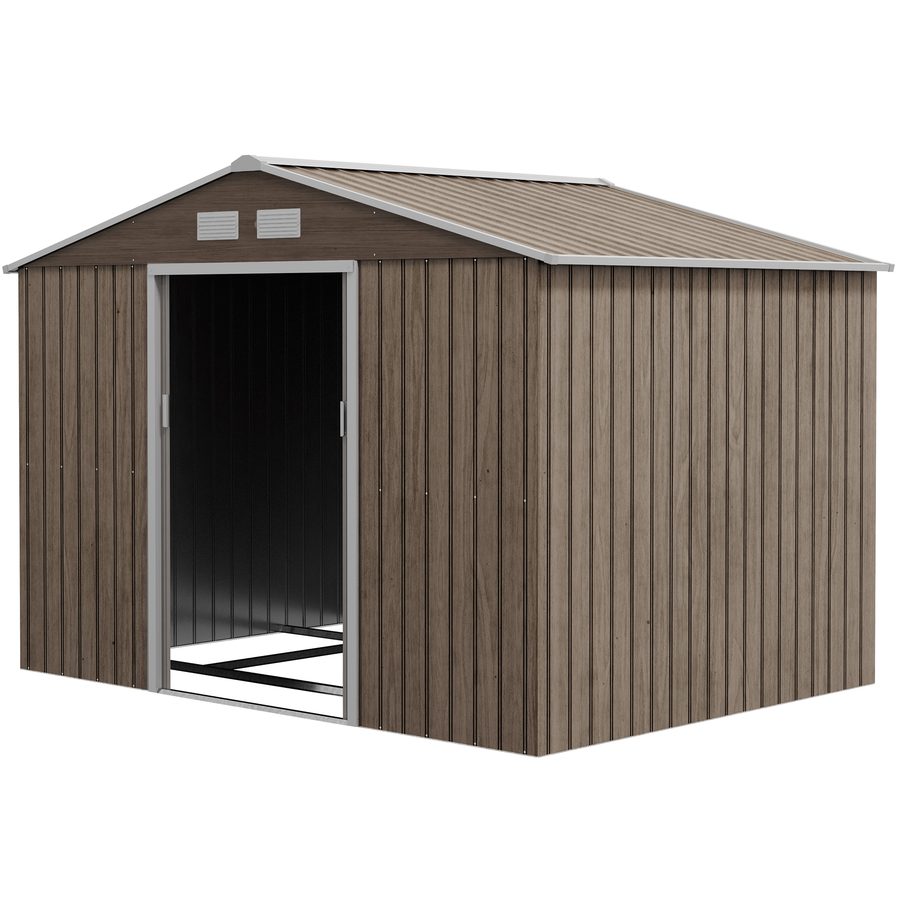 Outsunny Gerätehaus 4,9 m², Gartenhaus mit Pultdach, Schiebetür, Fundament, 277 x 195 x 192 cm, Geräteschuppen aus Verzinkter Stahl, wetterfest, für Garten, Hellbraun   Aosom von Outsunny