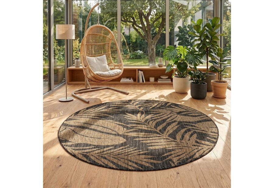 Teppium Teppich Botanisch, Rund, Höhe: 3 mm, Teppich Wetterfest Waschbar Balkon, Garten, Terrasse und Küchenteppich von Teppium