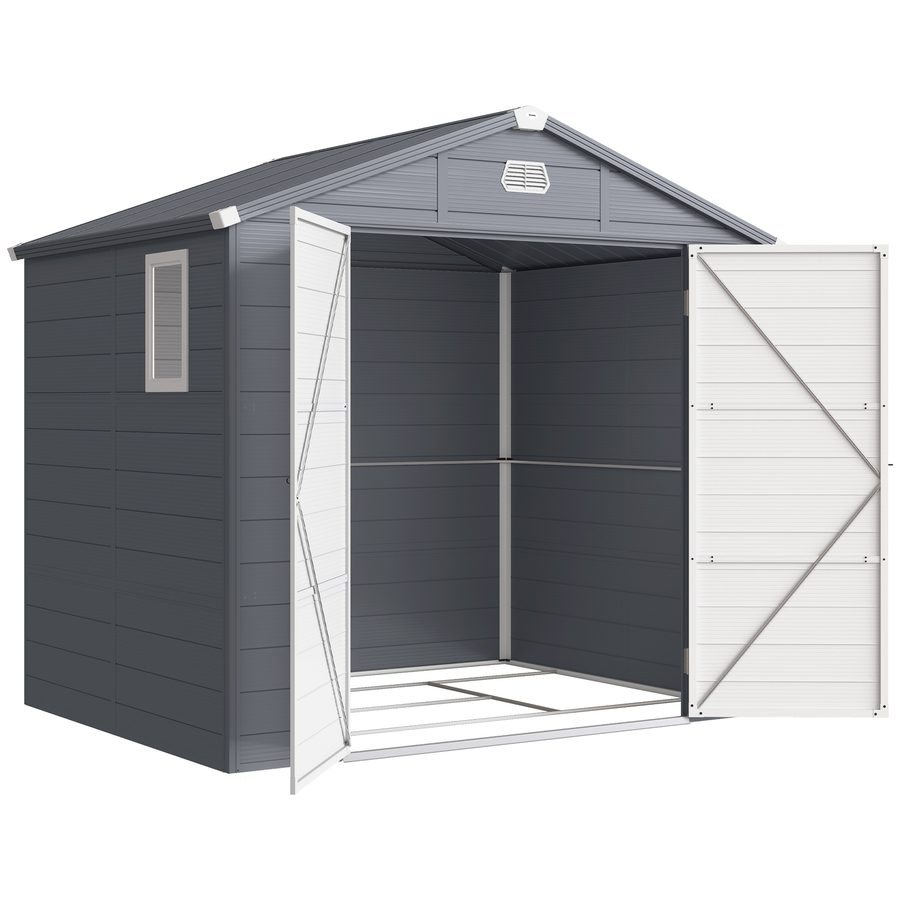 Outsunny Gerätehaus 4,1m³, Gartenhaus mit Pultdach, 240 x 190 x 180/228 cm, Geräteschuppen mit Abschließbar Tür, Fenster, Fahrradgarage, Gartenschrank aus Aluminium, für Hinterhof, Garten, Grau   Aosom von Outsunny