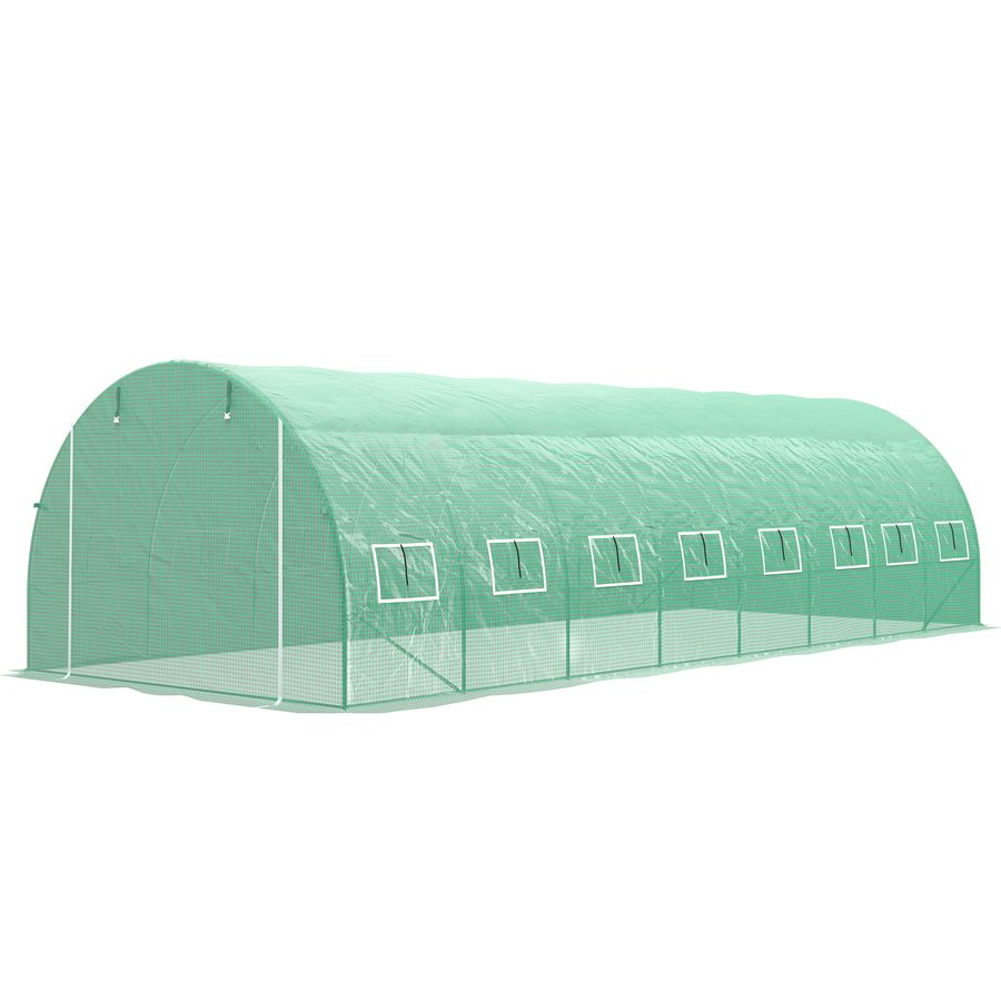 Outsunny Garten-Tunnel-Gewächshaus 24m² 8L x 3B x 2H m - 16 Fenster, aufrollbare Reißverschlusstür - Stahl-Galvanisierter Rohrrahmen, PE-Hochdichtungsabdeckung Grün   Aosom von Outsunny