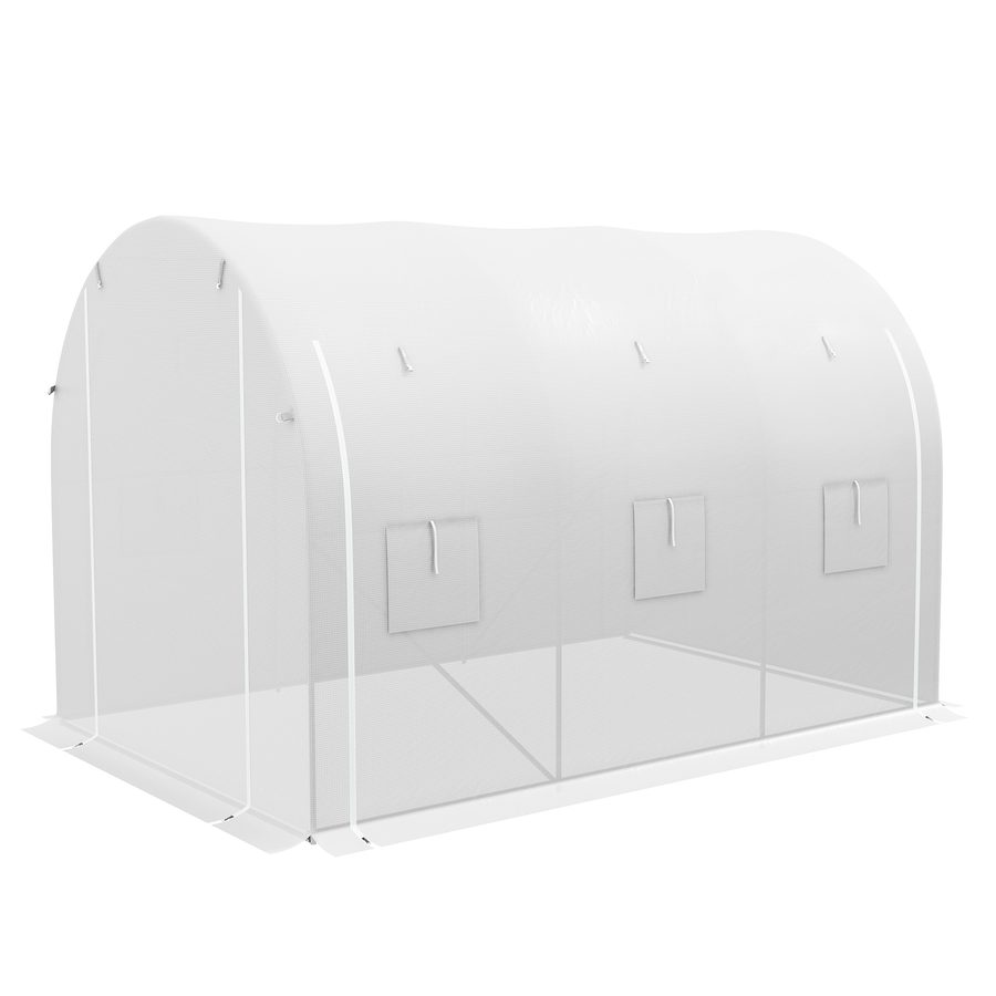 Outsunny Garten Gewächshaus 6 m² 3 x 2 m mit 1 Tür + 2 seitlichen Rollwänden mit Reißverschluss, 6 Fenstern, verzinktem Stahl PE Hochdichtefolie 140 g/m² Anti-UV Weiß   Aosom von Outsunny