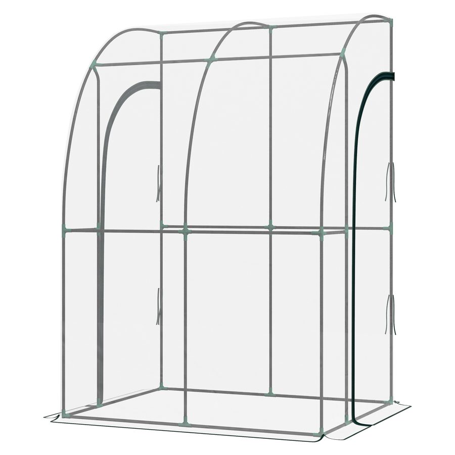Outsunny Angelehntes Gewächshaus Gewächshaus Wintergewächshaus Maße 1,43L x 1,18B x 2,12H m 2 rollbare Reißverschlusstüren pulverbeschichteter Stahl PVC transparent   Aosom von Outsunny