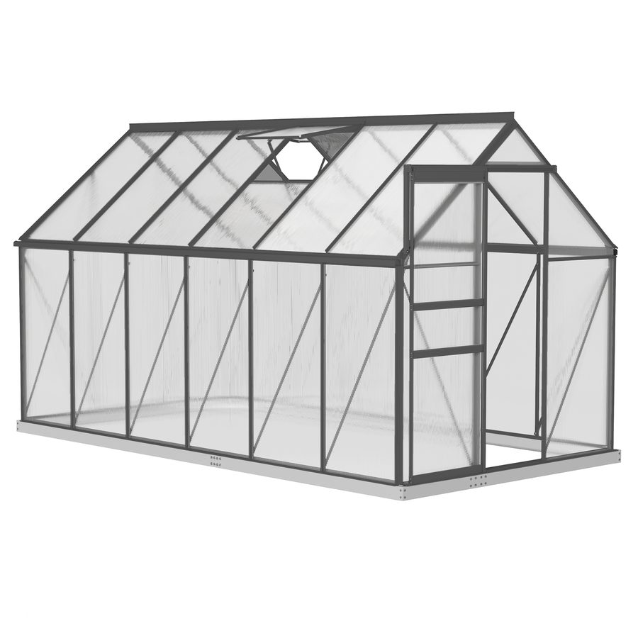 Outsunny Gewächshaus 7 m² aus Aluminium-Polycarbonat mit Fundament, 190 x 375 x 199 cm, Gewächshaus mit verstellbarem Fenster und Schiebetür, wetterbeständig, grau dunkel   Aosom von Outsunny