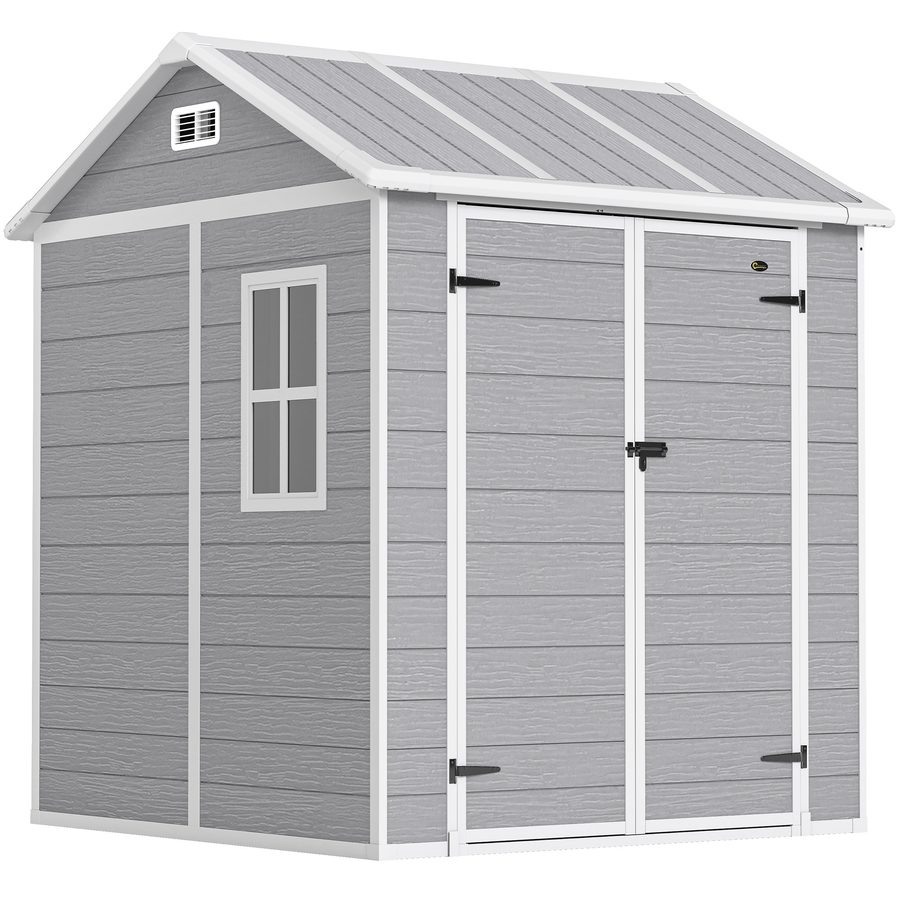 Outsunny Gerätehaus 2,91m² 181 x 181 x 220 cm Geräteschuppen mit Satteldach Boden Abschließbarer Tür wetterfest Gartenhaus mit Fenster Outdoor Garten Schuppen für Hinterhof Außenbereich Grau   Aosom von Outsunny