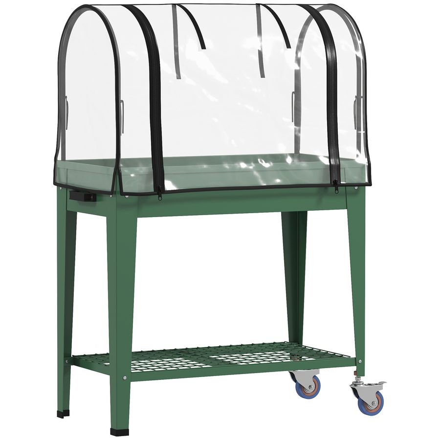 Outsunny Hochbeet auf Rollen, Pflanztisch mit PVC-Gewächshausabdeckung und unterem Regal für Pflanzen, Blumen und Gemüse, 80x40x120 cm, Grün   Aosom von Outsunny