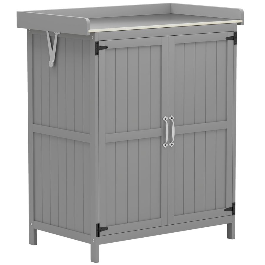 Outsunny Gartenschrank Holz, Geräteschuppen wetterfest 74x43x88cm, Gerätehaus mit Klappdach Ablagen, Arbeitsfläche, Geräteschrank, Gartenhaus Werkzeugschrank Gartenschuppen für Garten, Terrasse, Grau   Aosom von Outsunny