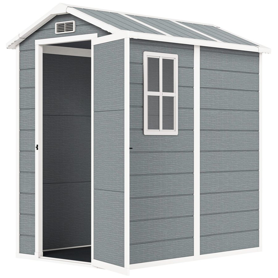 Outsunny Gerätehaus 2,1m², Wasserdicht Gartenhaus mit Boden Pultdach, 131x186x198/172 cm, Geräteschuppen mit Abschließbar Tür, Fenster Fahrradgarage, Gartenschrank aus Alu, für Hinterhof, Garten, Grau   Aosom von Outsunny