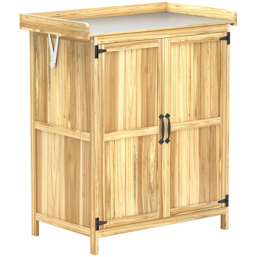 Outsunny Gartenschrank Holz, Geräteschuppen wetterfest 74x43x88cm, Gerätehaus mit Klappdach Ablagen, Arbeitsfläche, Geräteschrank, Gartenhaus Werkzeugschrank Gartenschuppen für Garten, Terrasse, Holz   Aosom von Outsunny