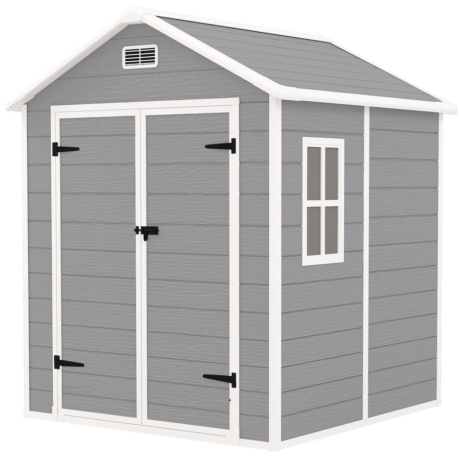 Outsunny Gerätehaus 2,4m², Wasserdicht Gartenhaus mit Boden Pultdach, 182x151x219/181 cm, Geräteschuppen mit Abschließbar Tür, Fenster Fahrradgarage, Gartenschrank aus Alu, für Hinterhof, Garten, Grau   Aosom von Outsunny