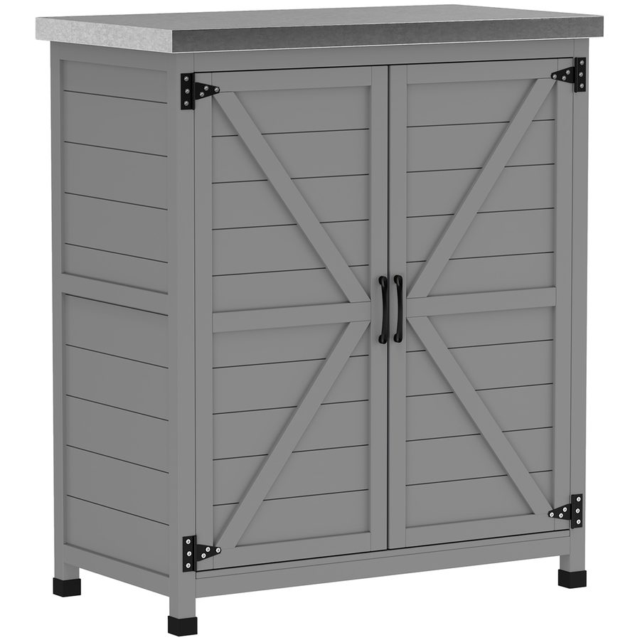 Outsunny Gartenschrank Holz Outdoor wetterfest Geräteschuppen mit Arbeitsplatte, Doppeltür, Einlegeboden, Geräteschrank Aufbewahrungsschrank Mehrzweckschrank für Garten, Terrrasse 79 x 43 x 92 cm Grau   Aosom von Outsunny