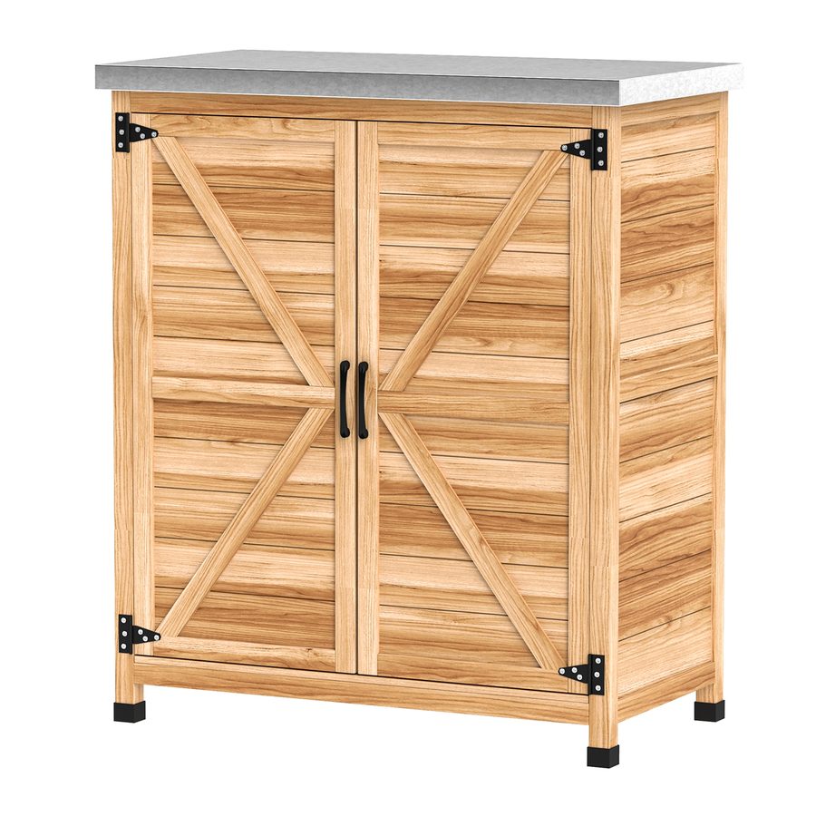 Outsunny Gartenschrank mit internem Regal und Arbeitsbank oben, Gartenschrank aus Fichtenholz und verzinktem Stahl, 79x43x92 cm, Holzfarbe   Aosom von Outsunny