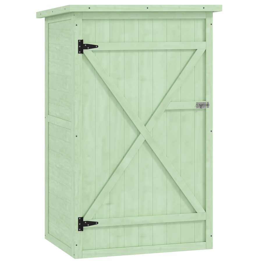 Outsunny Gartenschrank Holz Geräteschuppen mit Ablage Abschließbar Tür Bodenplatte Asphalt-Pultdach 75 x 56 x 115 cm Wasserfest kompakter Geräteschrank Gerätehaus für Garten Terrasse Grün   Aosom von Outsunny