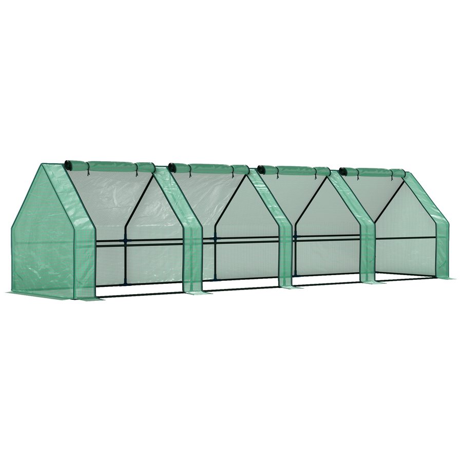 Outsunny Gewächshaus mit Reißverschlussfenster, winterfest Foliengewächshaus aus Stahl, Treibhaus für Balkon, Garten, 360 x 90 x 90 cm, Tomatenhaus für Tomaten, Gemüse, Blumen, Grün   Aosom von Outsunny