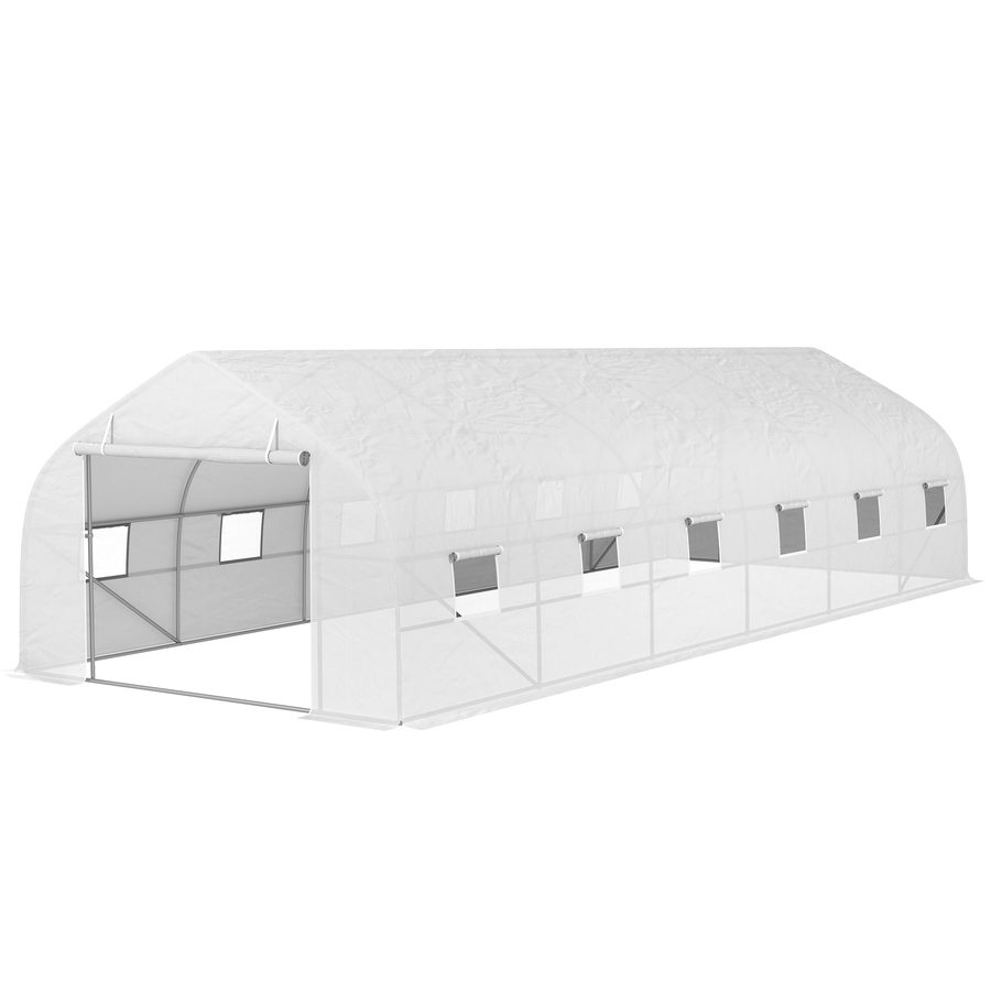 Outsunny Tunnel-Gewächshaus 24 m² mit PE-Abdeckung verzinktem Stahlrahmen Ø 24 mm 12 Fenstern und Rolltür grün 8 x 3 x 2 m weiß   Aosom von Outsunny