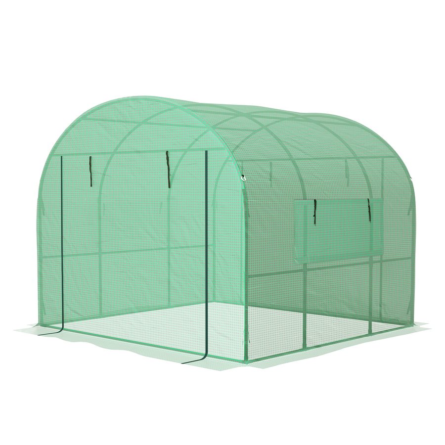 Outsunny Garten Gewächshaus Tunnelgewächshaus 6m² PE Hochdichte 135 g/m², mit 2 aufrollbaren Reißverschlusstüren 2 Netzfenstern, für alle Jahreszeiten, 300 x 300 x 200 cm, Grün   Aosom von Outsunny