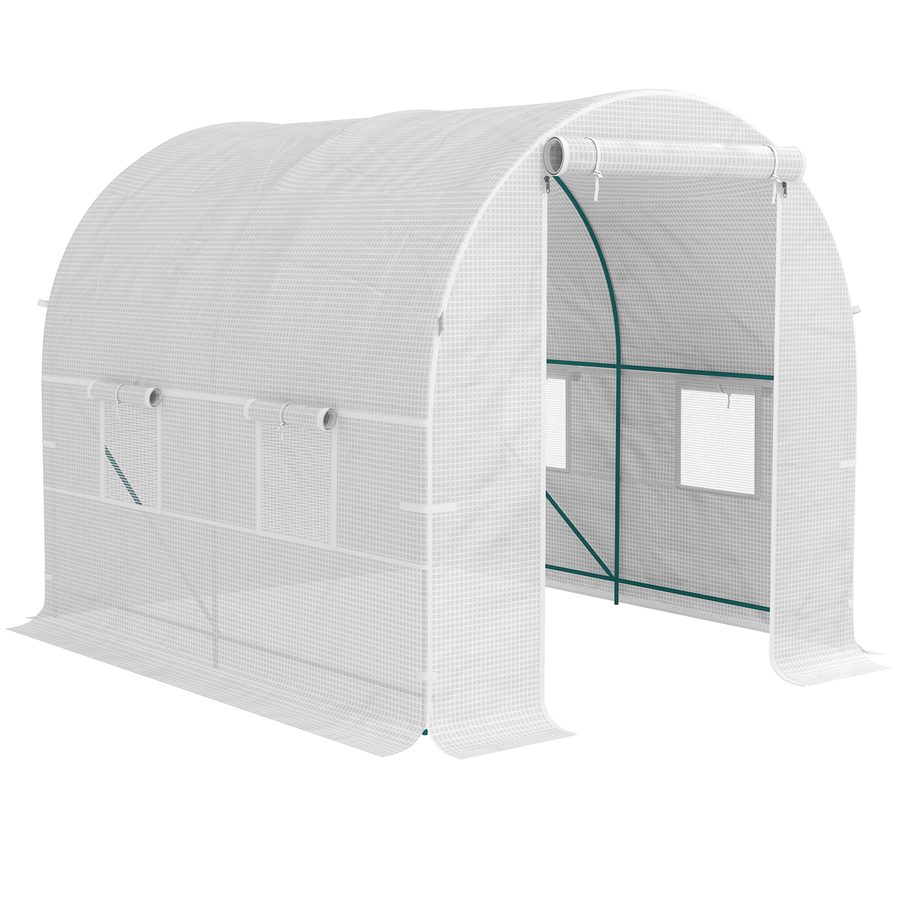 Outsunny Tunnel-Gewächshaus 2.5x2x2 m mit aufrollbaren Türen und Fenstern, Garten-Gewächshaus mit 2 diagonalen Verstärkungen, Stahlrahmen und PE-Abdeckung, für Garten Gemüse Blumen, Weiß   Aosom von Outsunny