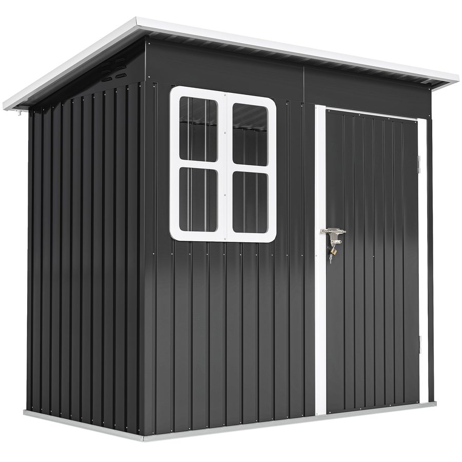 Outsunny Gerätehaus 2,55m², Gartenhaus mit Pultdach, 221 x 133 x 190/173 cm, Geräteschuppen mit Abschließbar Tür, Fenster, Fahrradgarage, Gartenschrank aus Stahl, für Hinterhof, Garten, Dunkelgrau   Aosom von Outsunny