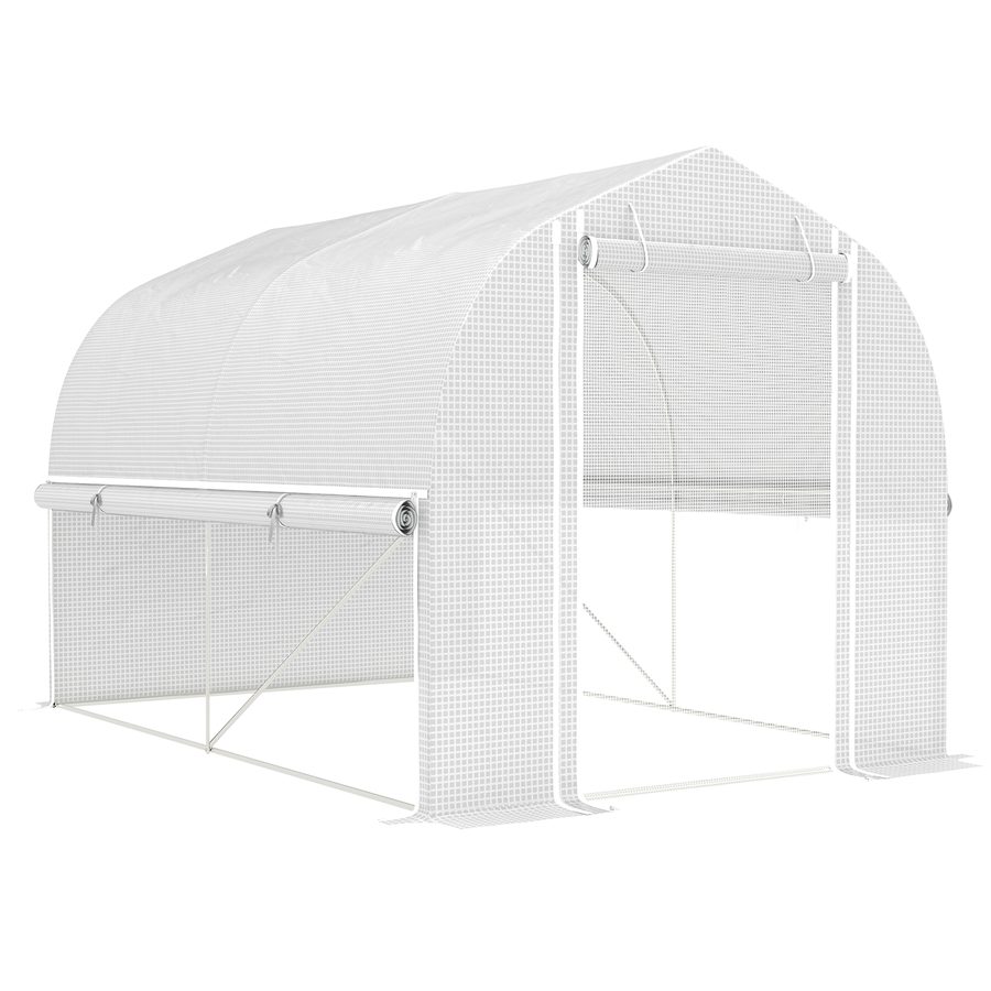 Outsunny Gewächshaus 3 x 2 x 2 m Foliengewächshaus mit 4 Fenster & Tür, Aufrollbar Seitenwänden, UV-beständiger Folientunnel Tomatenhaus mit verzinkten Stahlrahmen, Weiß   Aosom von Outsunny