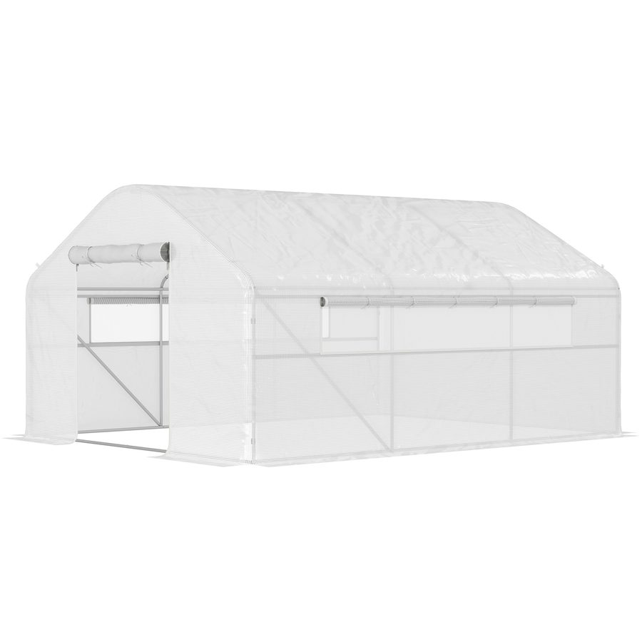 Outsunny 12 m² Garten-Gewächshaus, 4 x 3 x 2 m Tunnelgewächshaus mit Rolltüren und großen Mesh-Fenstern, verzinkter Stahl und PE mit hoher Dichte 140 g/m² UV-beständig, weiß   Aosom von Outsunny
